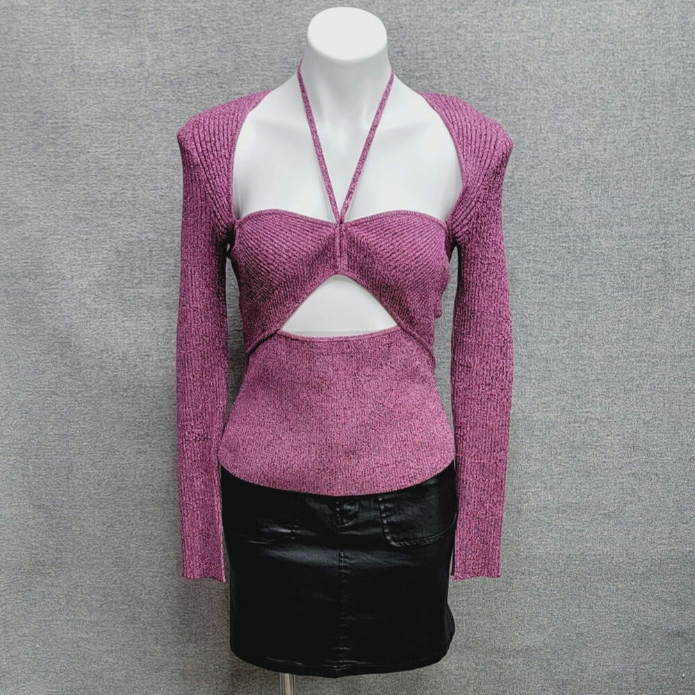 JOHNATHAN SIMKHAI ALEXIA RIBBED MARLED SWEETHEART NECKLINE TOP, SIZE L